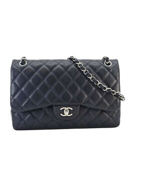 Chanel Jumbo Double Flap Caviar Quilted Leather bag with Silver Hardware